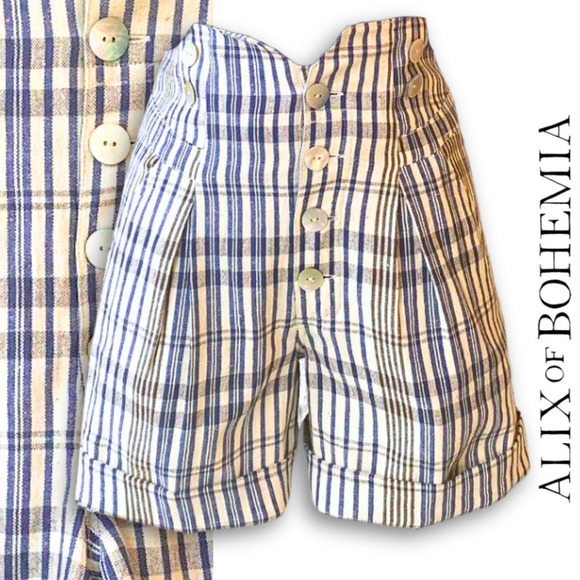 ALIX OF BOHEMIA NWT Petra 80s Inspired Button-Up Plaid Short In Grey Blue Small - Picture 1 of 11